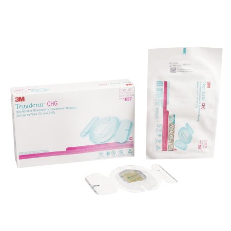 I.V. Dressing with CHG 3M™ Tegaderm™ CHG (Chlorhexidine Gluconate) / Film 3 1/2 X 4 1/2 Inch Sterile