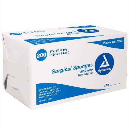 Gauze Sponge Dynarex® 3 X 3 Inch 200 per Pack NonSterile 8-Ply Square