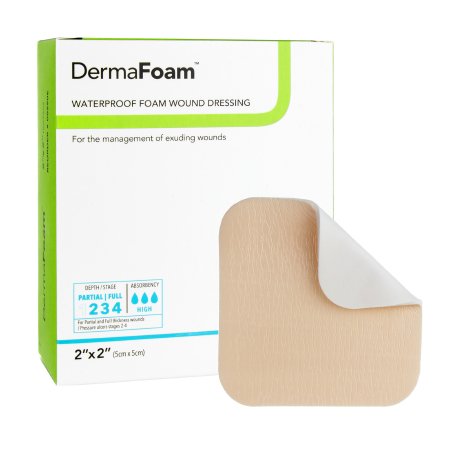 Foam Dressing DermaFoam® 2 X 2 Inch Without Border Waterproof Backing Nonadhesive Square Sterile