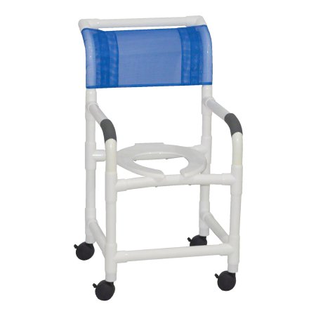 Shower Chair MJM International Fixed Arms PVC Frame Mesh Backrest with Pushbar 18 Inch Internal Seat Width / 22 Inch External Seat Width 300 lbs. Weight Capacity