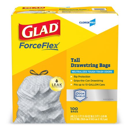 Trash Bag CloroxPro® Glad® ForceFlex Tall Kitchen 13 gal. Gray LLDPE 0.95 mil 24 X 28 Inch Flat Pack