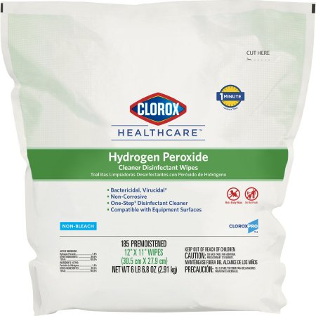 Clorox Healthcare® Surface Disinfectant Cleaner Premoistened Peroxide Based Manual Pull Wipe 185 Count Pouch Unscented NonSterile