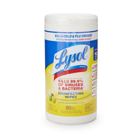 Lysol® Surface Disinfectant Cleaner Premoistened Alcohol Based Manual Pull Wipe 80 Count Canister Lemon Lime Blossom Scent NonSterile