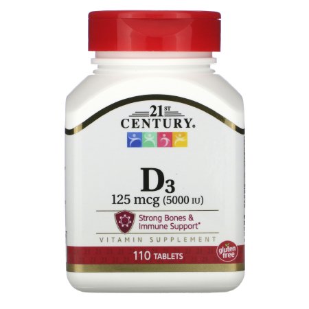 Vitamin Supplement 21st Century® Vitamin D / Calcium 5000 IU Strength Tablet 110 per Bottle