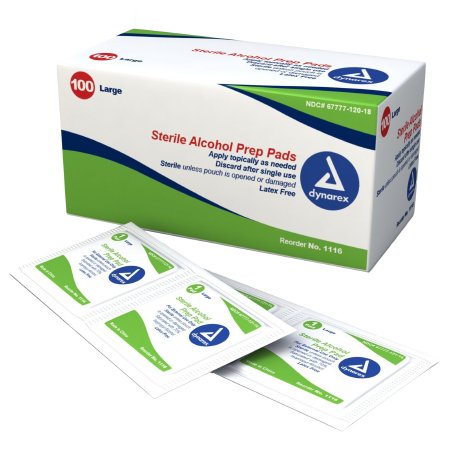 Alcohol Prep Pad Dynarex® 70% Strength Isopropyl Alcohol Individual Packet Large Sterile