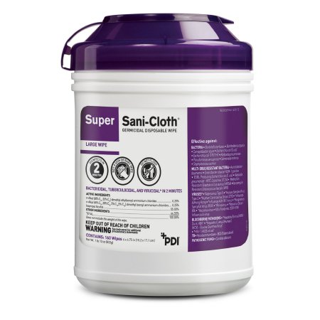 Super Sani-Cloth® Surface Disinfectant Cleaner Premoistened Germicidal Manual Pull Wipe 160 Count Canister Alcohol Scent NonSterile