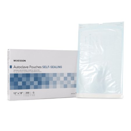 Sterilization Pouch McKesson Ethylene Oxide (EO) Gas / Steam 12 X 18 Inch Transparent Blue / White Self Seal Paper / Film