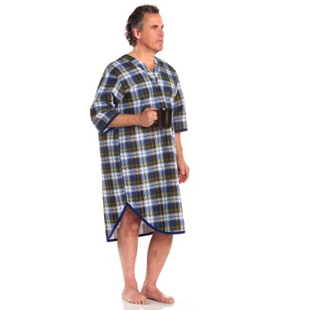 Patient Exam Gown X-Large Blue Plaid Print Reusable